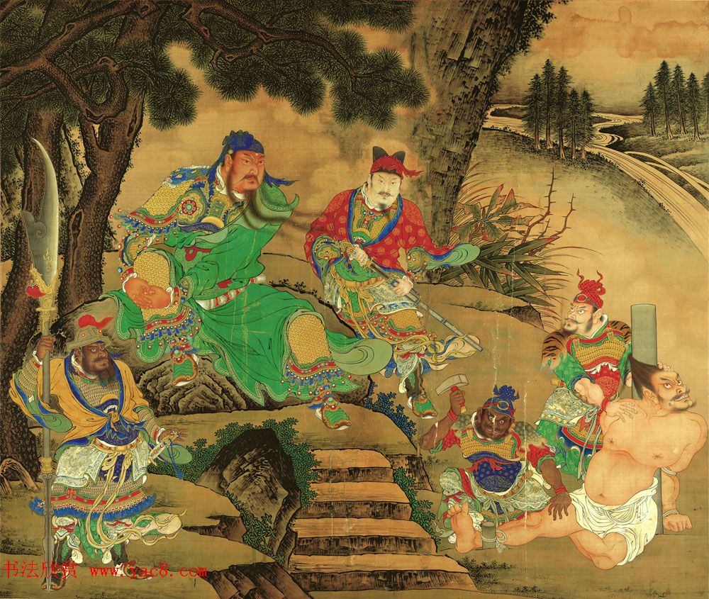 明代宫廷画家商喜工笔画《关羽擒将图》