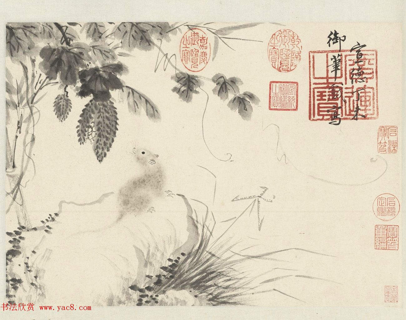 明宣宗朱瞻基《三鼠图》+明宪宗朱见深楷书题跋