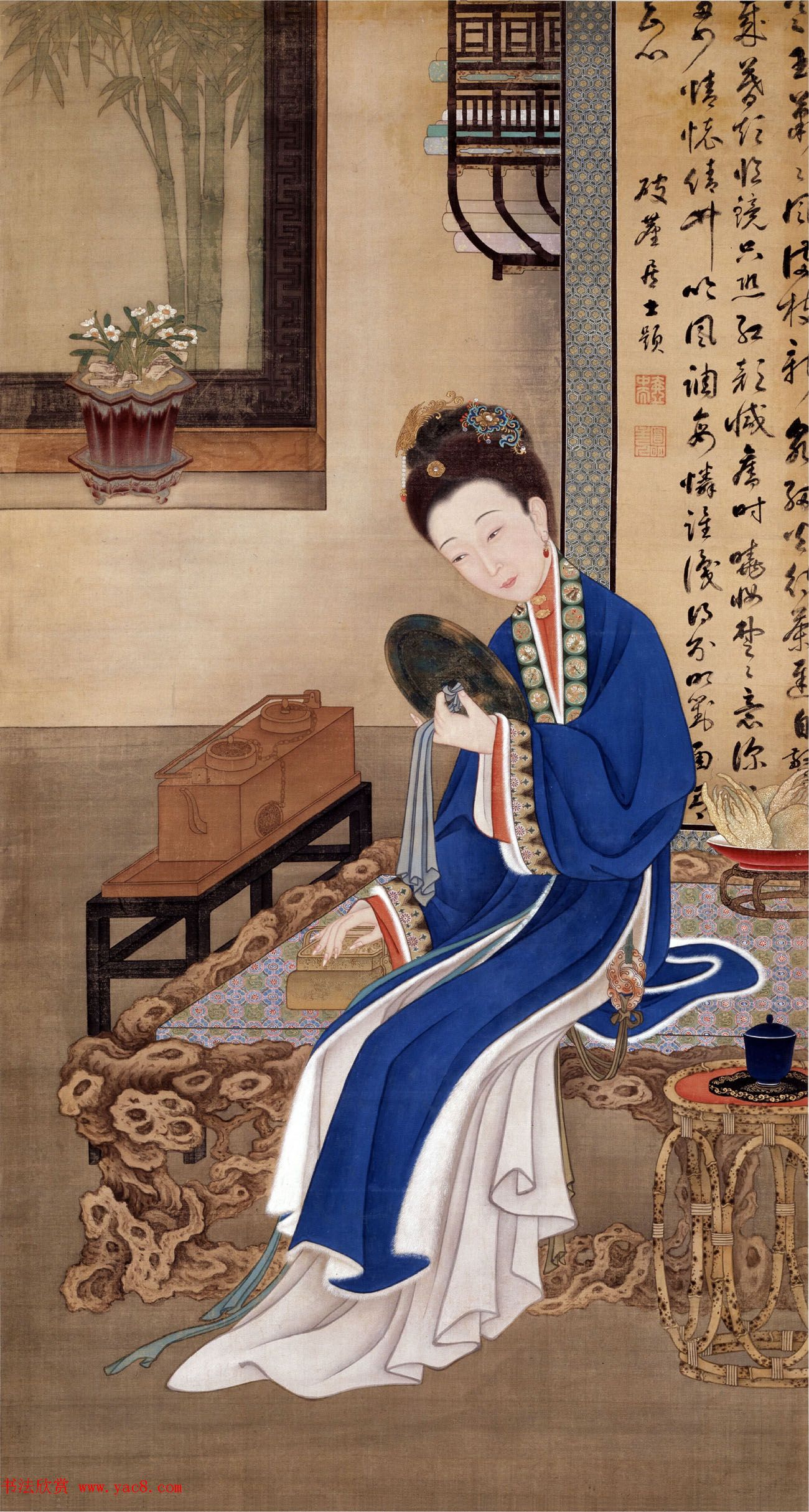 清初宫廷工笔重彩人物画《十二美人图》