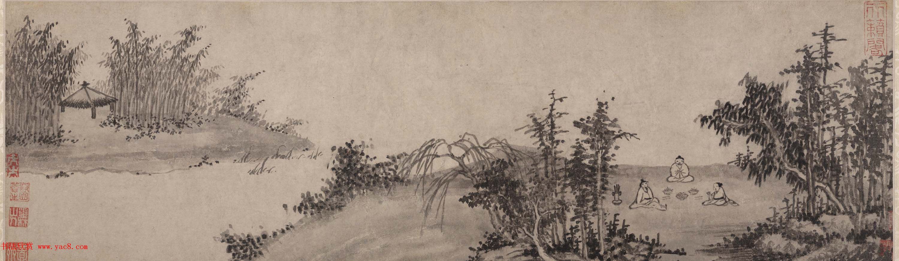 姚绶书画作品欣赏《文饮图+文字饮诗并序》