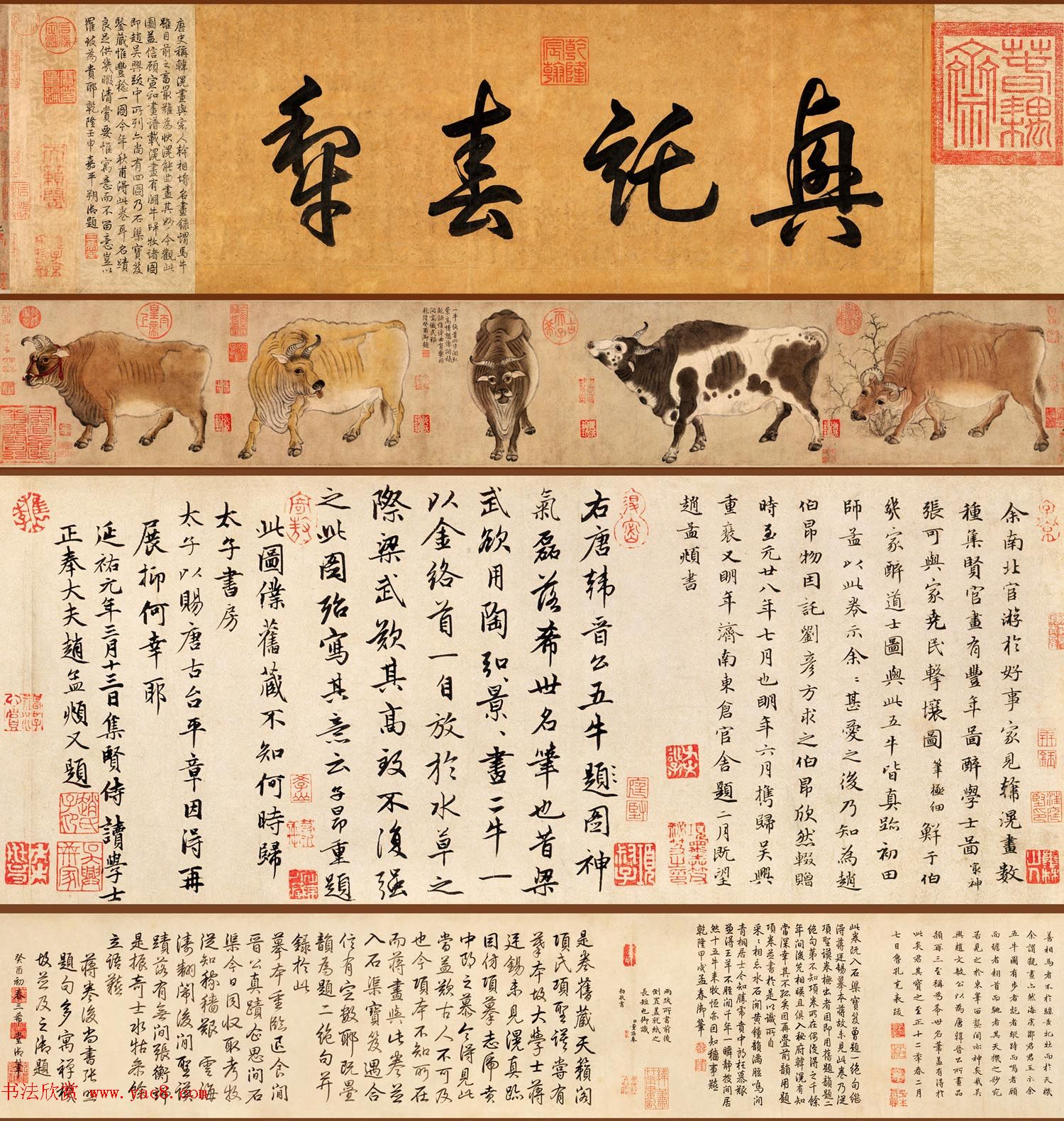 十大传世名画之唐代韩滉五牛图全卷 十大传世名画之唐代韩滉五牛图全卷