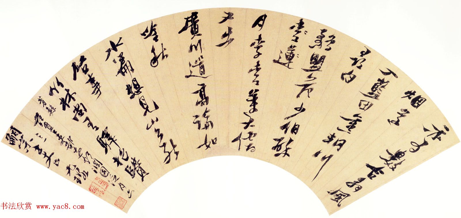 倪元璐草书作品《澜园招饮诗扇面》 倪元璐草书作品《澜园招饮诗扇面》