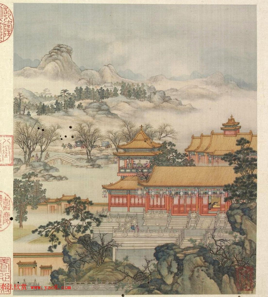 梁诗正书法《山水楼阁图》字画册页