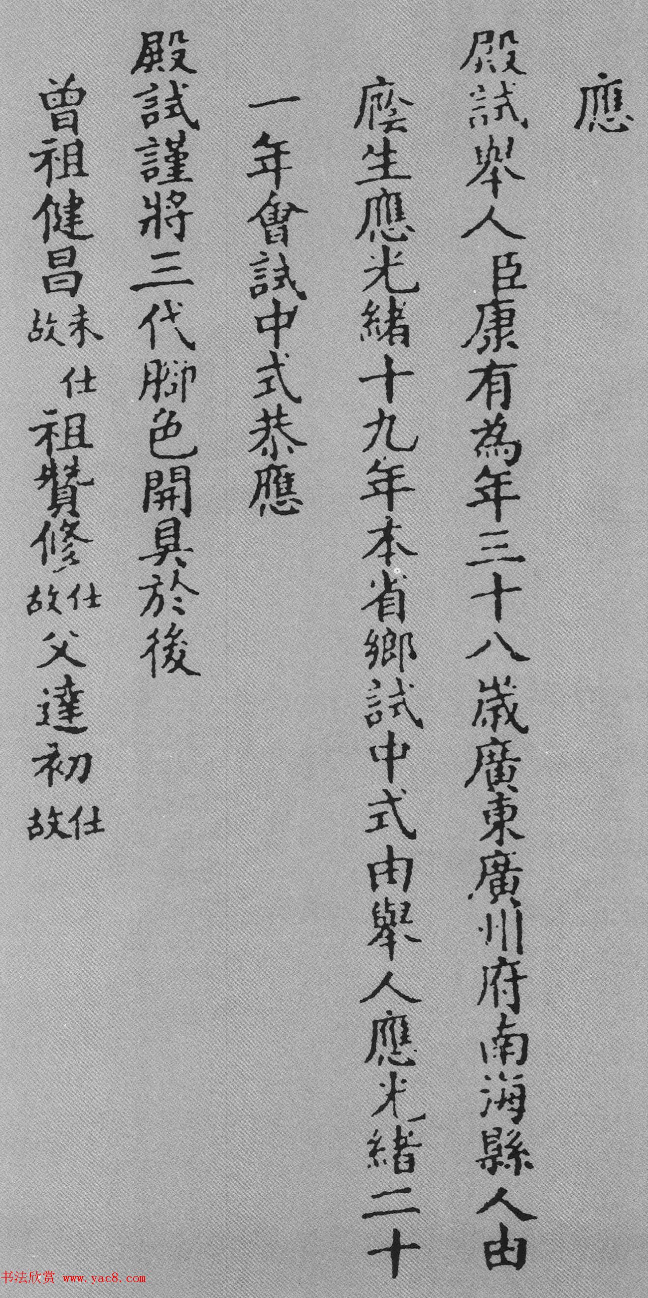 康有为38岁小楷殿试状