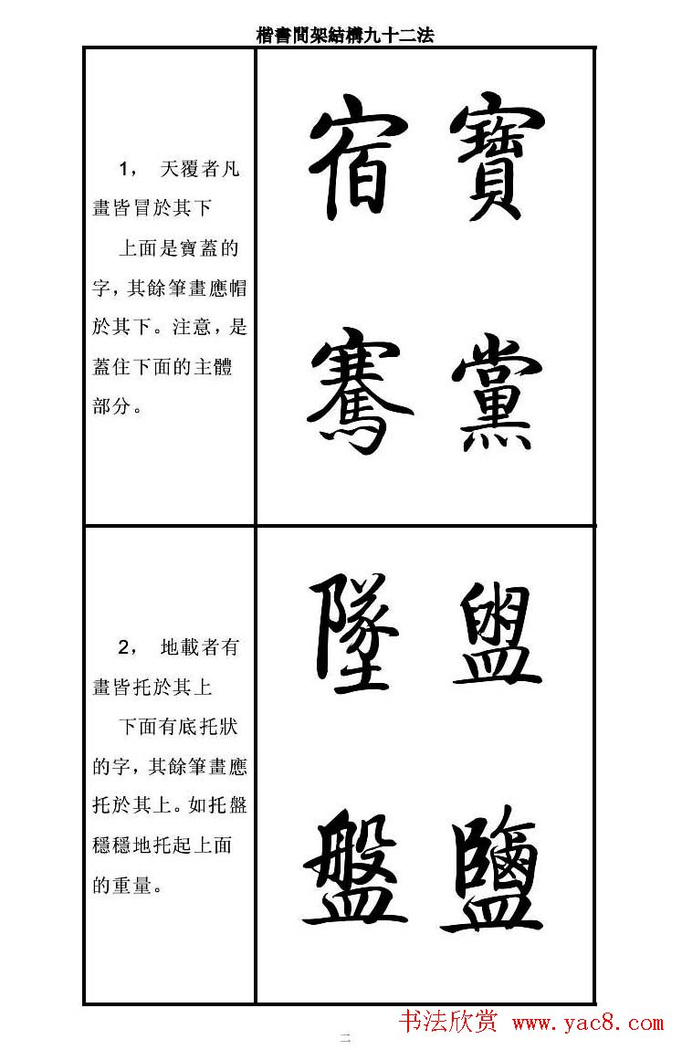 启功字帖楷书间架结构九十二法