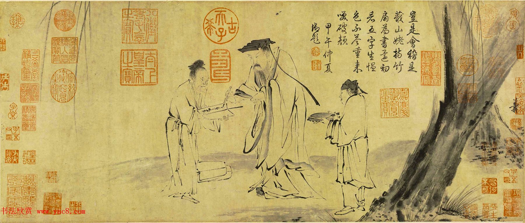 南宋梁楷简笔人物画《右军书扇图》卷