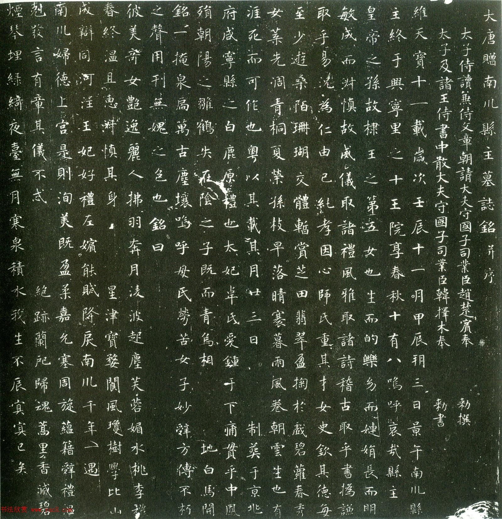 唐代书法家韩择木楷书《南川县主墓志》