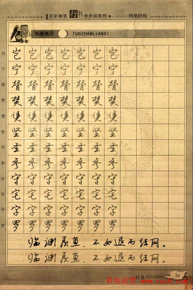 名家钢笔行书字帖：间架结构教程