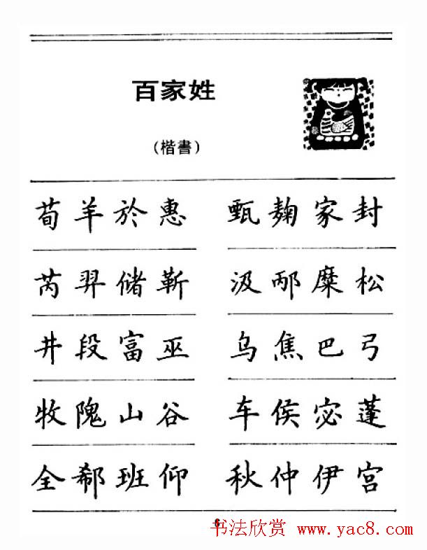 钢笔字帖下载:《钢笔楷书百家姓》