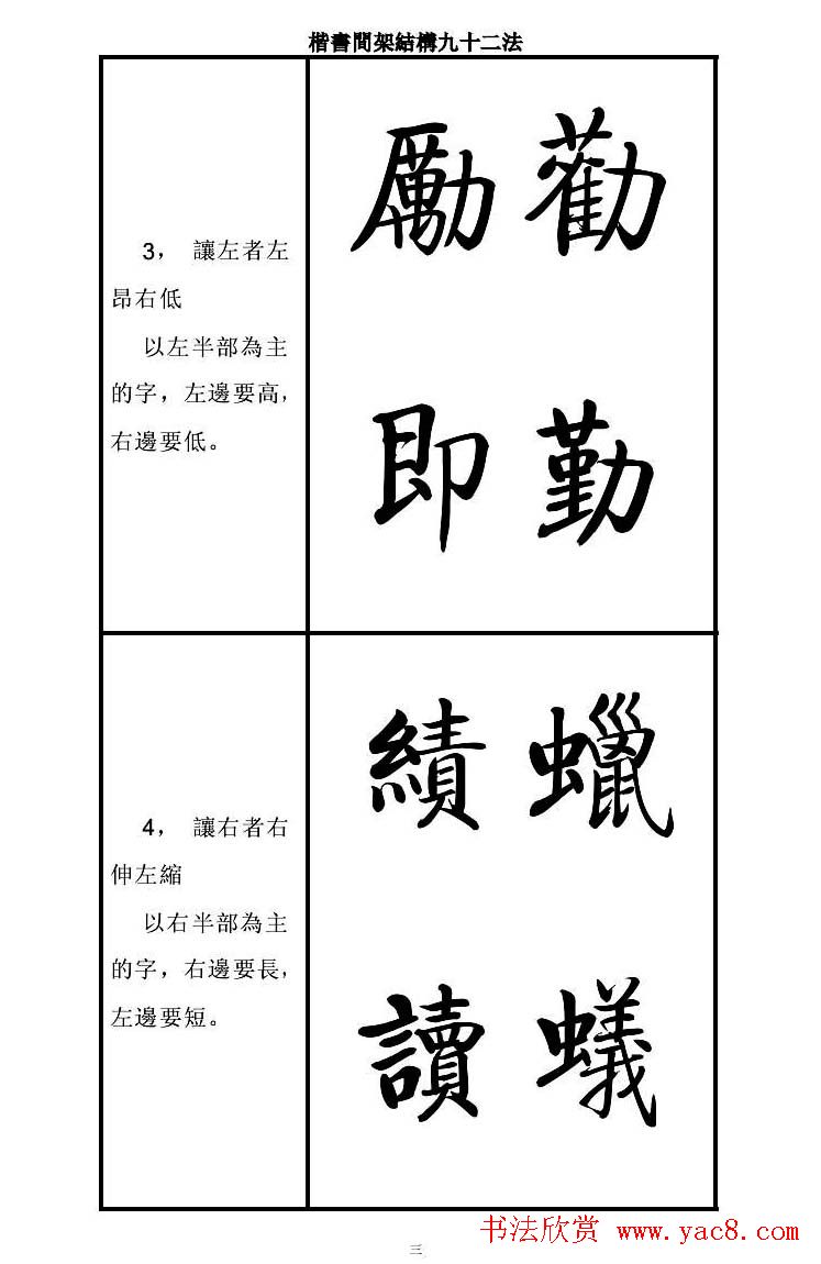 启功字帖楷书间架结构九十二法