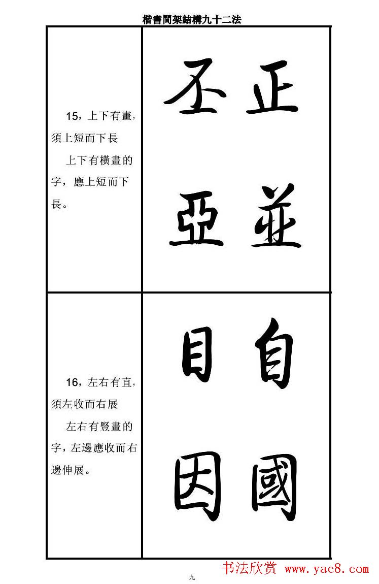 启功字帖楷书间架结构九十二法