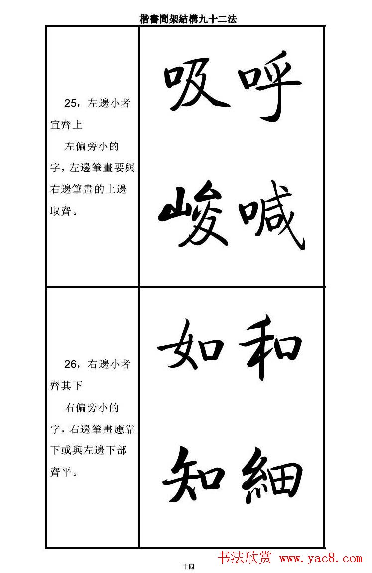 启功字帖楷书间架结构九十二法