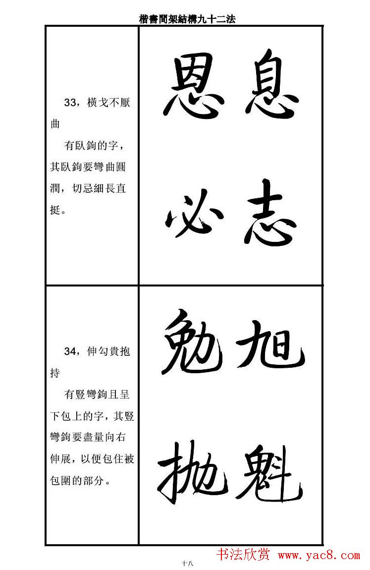 启功字帖楷书间架结构九十二法