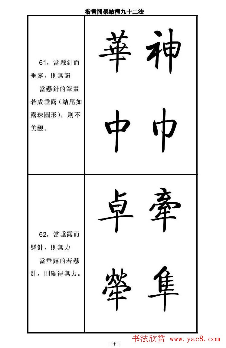 启功字帖楷书间架结构九十二法
