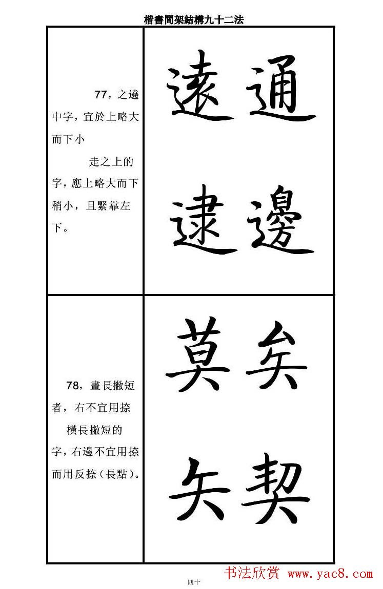 启功字帖楷书间架结构九十二法