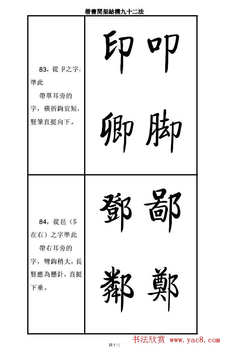 启功字帖楷书间架结构九十二法