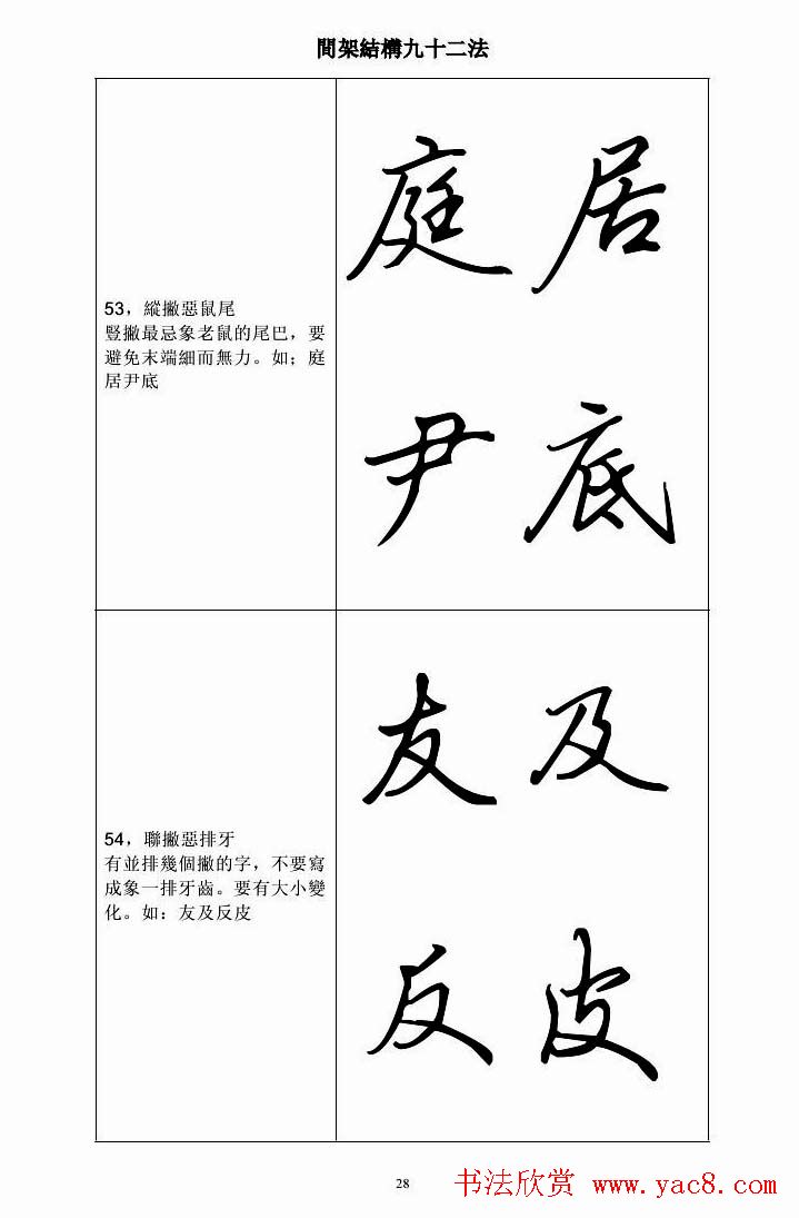 田英章钢笔字帖行书间架结构九十二法