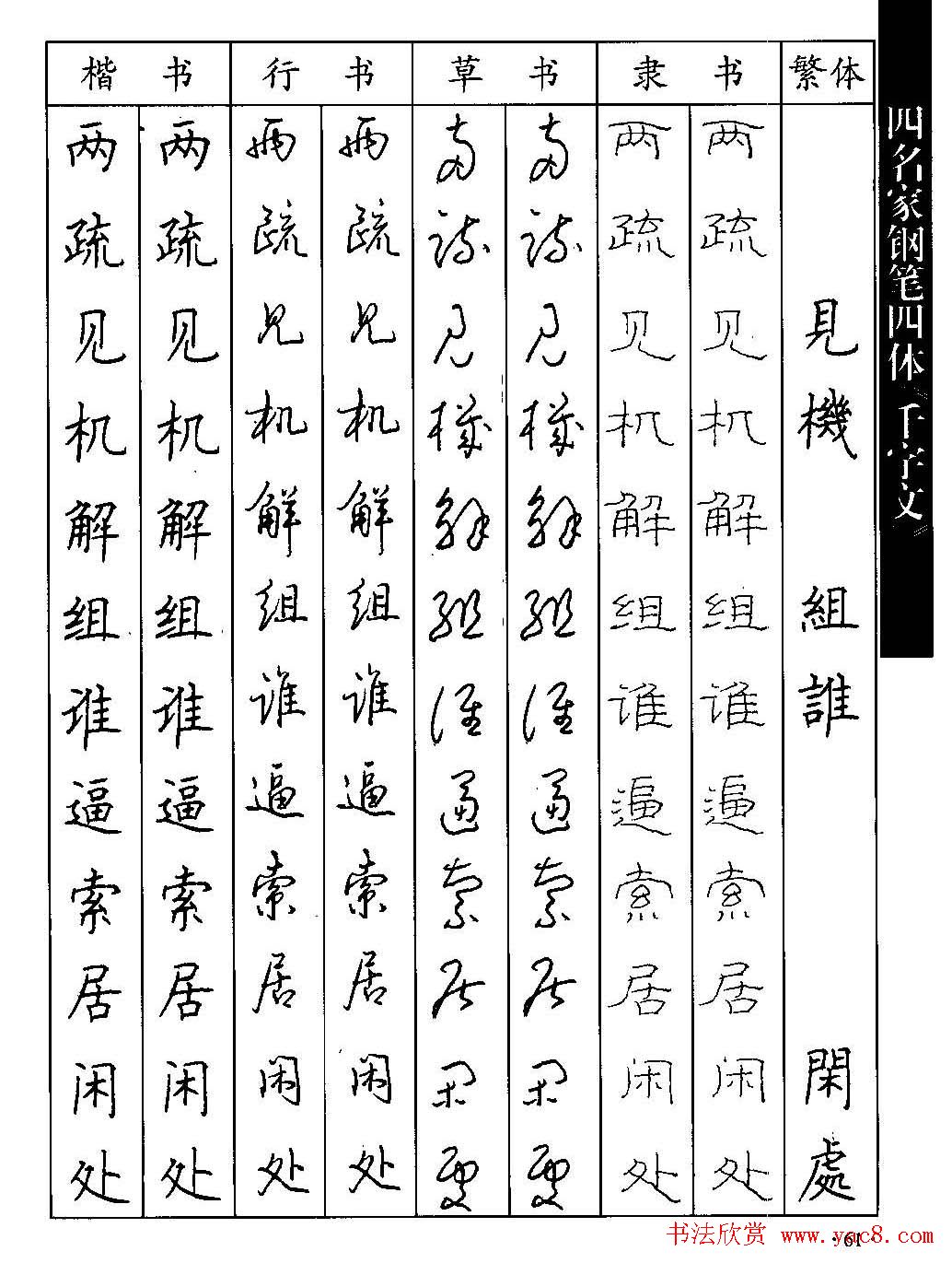 名家钢笔楷行草隶四体千字文字帖