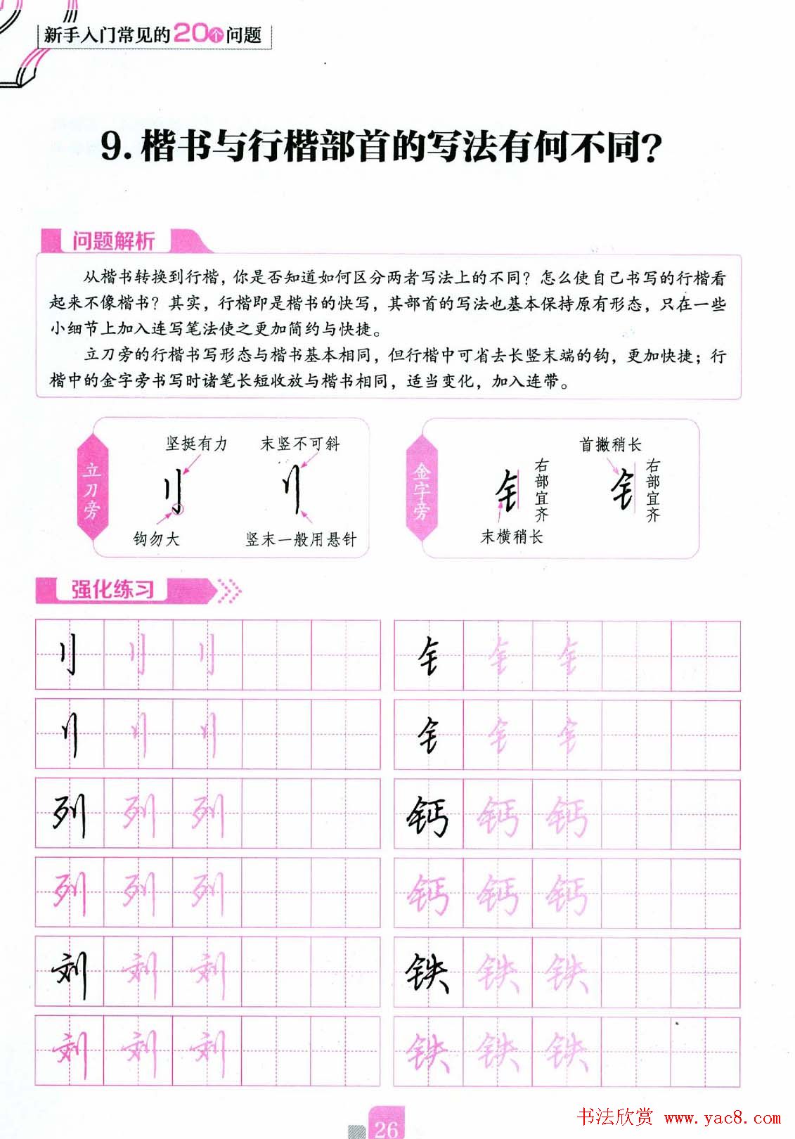 荆霄鹏硬笔行楷字帖《新手入门常见的20个问题》