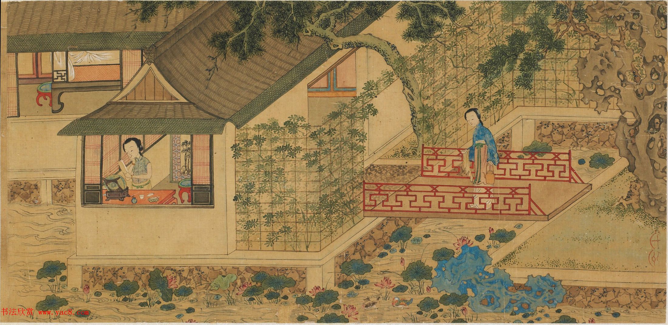 仇英款西厢记图八页美国弗利尔美术馆藏