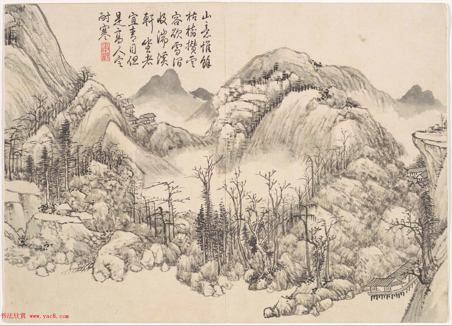 清代钱维城绘画欣赏《景敷四气冬景图》大都会博物馆藏