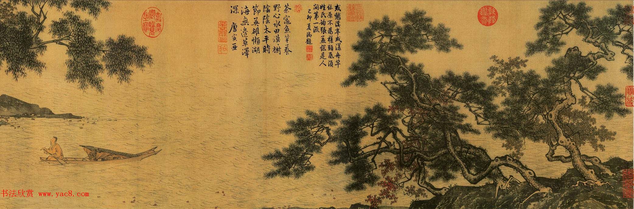 唐寅画卷欣赏：蕉叶睡女图+溪山渔隐图