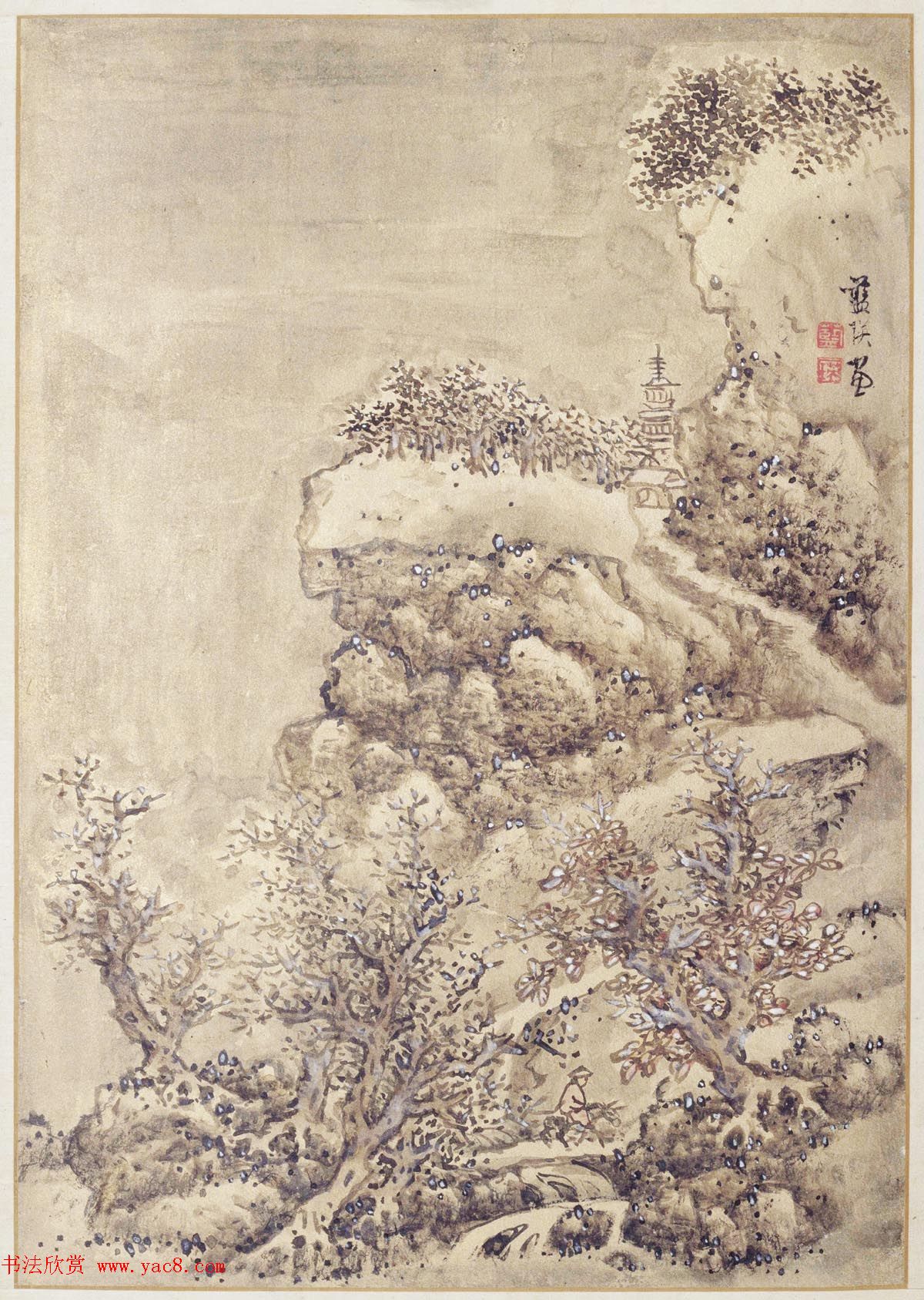 明代蓝瑛绘韩理书跋《澄观图》书画册页欣赏 明代蓝瑛绘韩理书跋《澄观图》书画册页欣赏