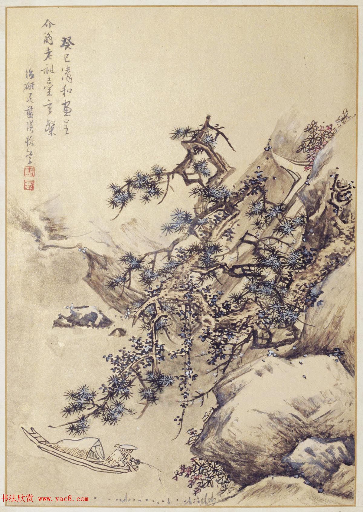 明代蓝瑛绘韩理书跋《澄观图》书画册页欣赏 明代蓝瑛绘韩理书跋《澄观图》书画册页欣赏