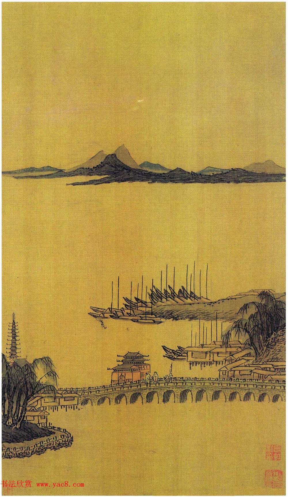 吴门画派班首沈周书法字画欣赏《雨江名胜图册》