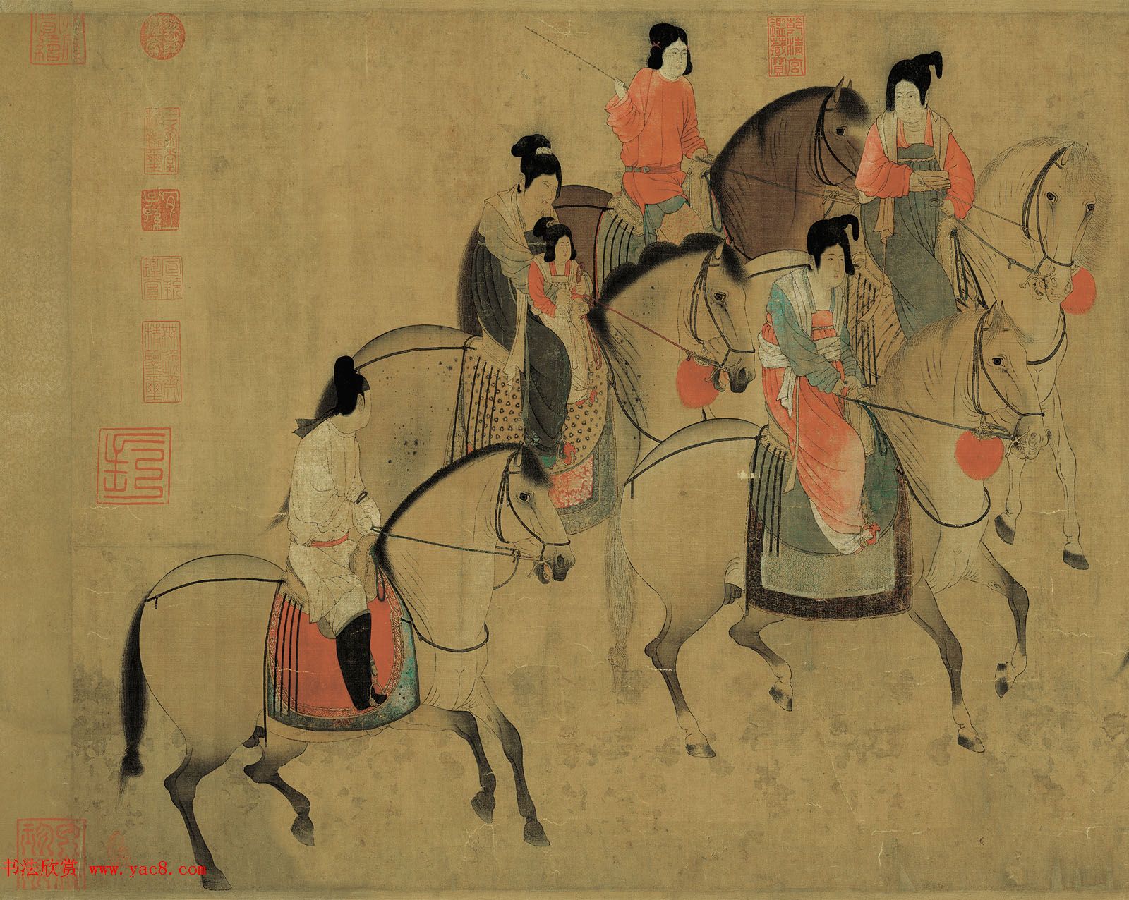 宋徽宗赵佶摹张萱虢国夫人游春图卷