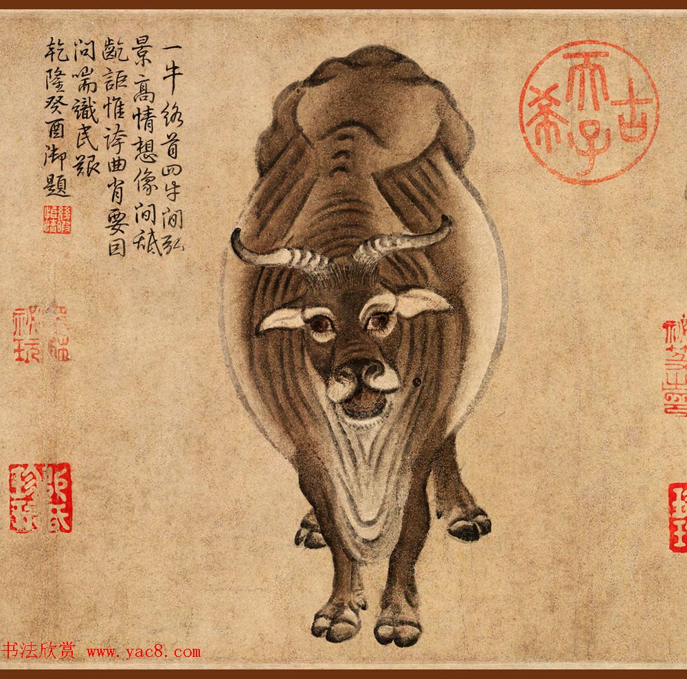 十大传世名画之唐代韩滉五牛图全卷 十大传世名画之唐代韩滉五牛图全卷