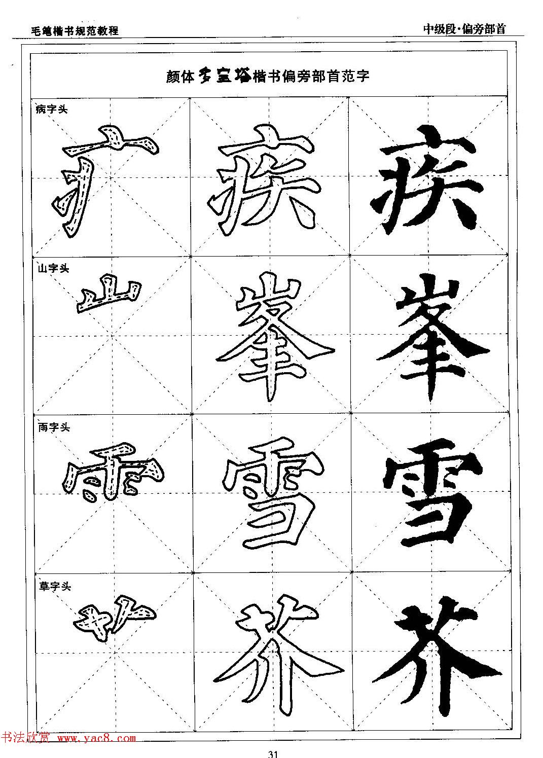 书法段位评比指导教材《毛笔楷书实用教程-偏旁部首》