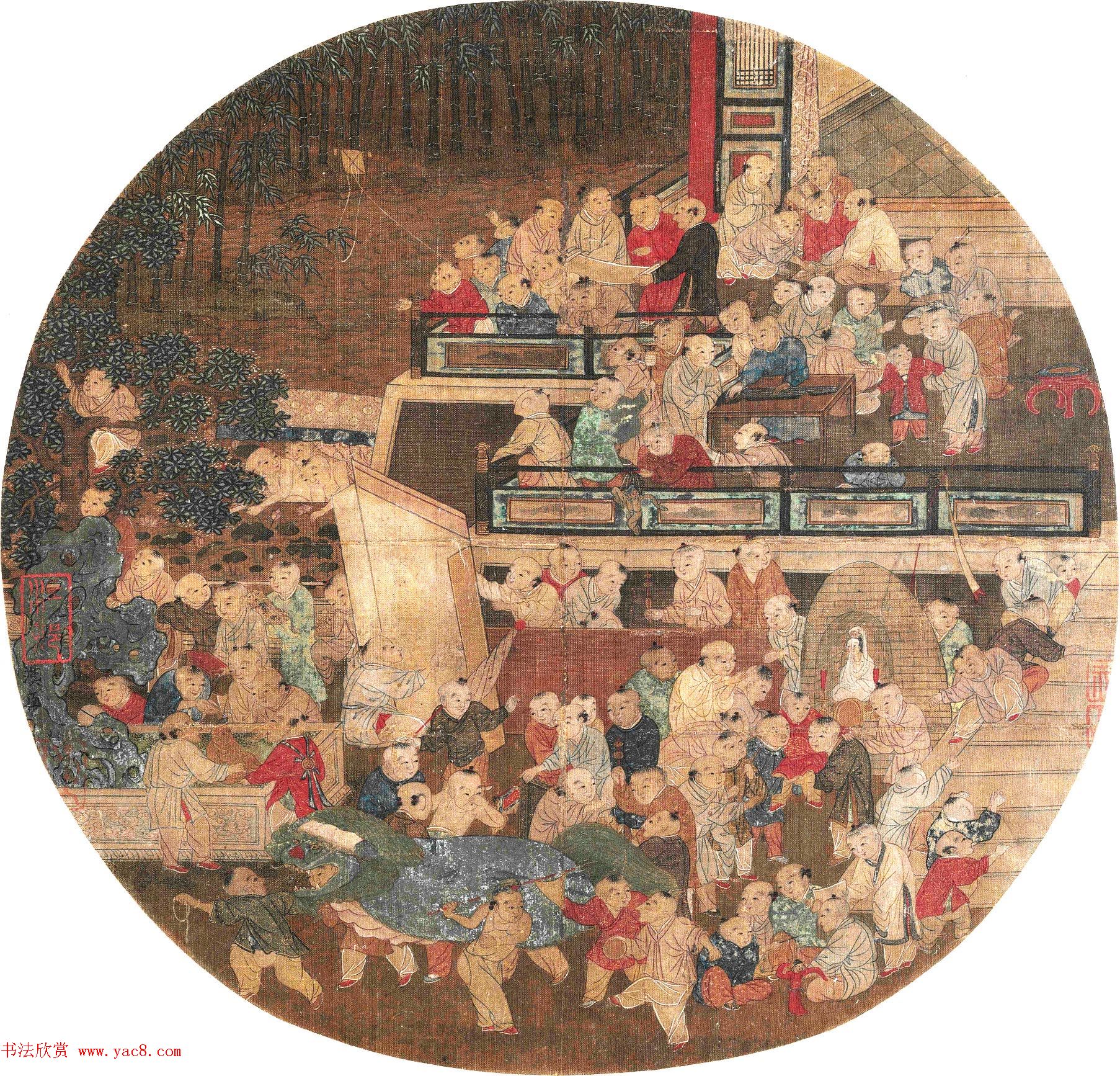 年画欣赏:南宋苏汉臣《百子嬉春图》附乾隆题诗
