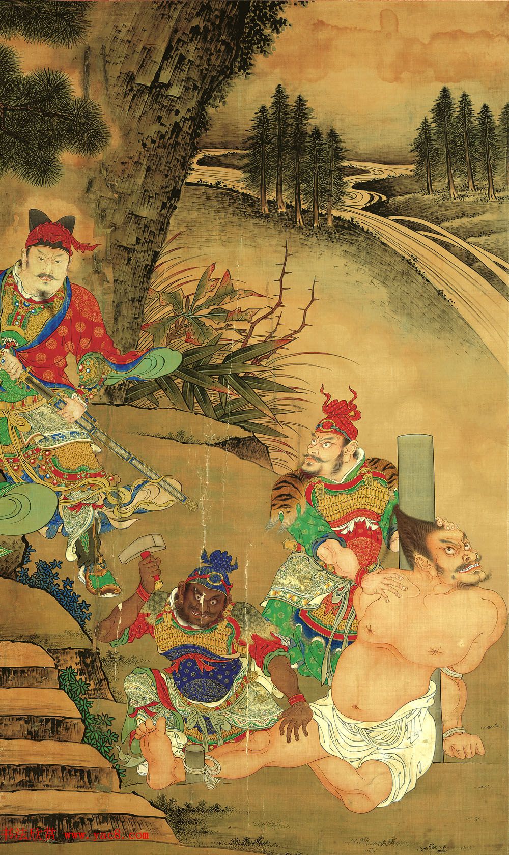 明代宫廷画家商喜工笔画《关羽擒将图》