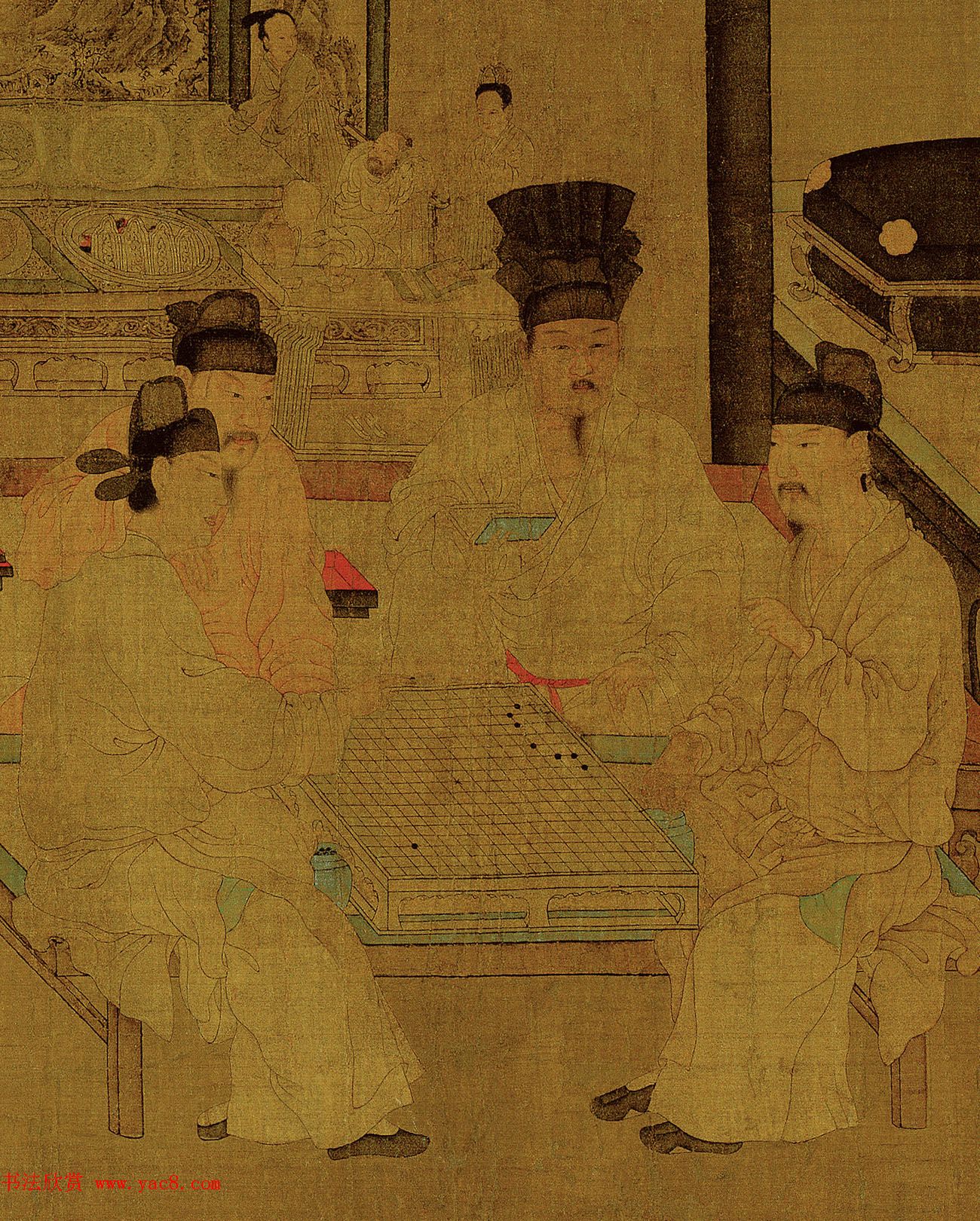 五代南唐画家周文矩《重屏会棋图》两种