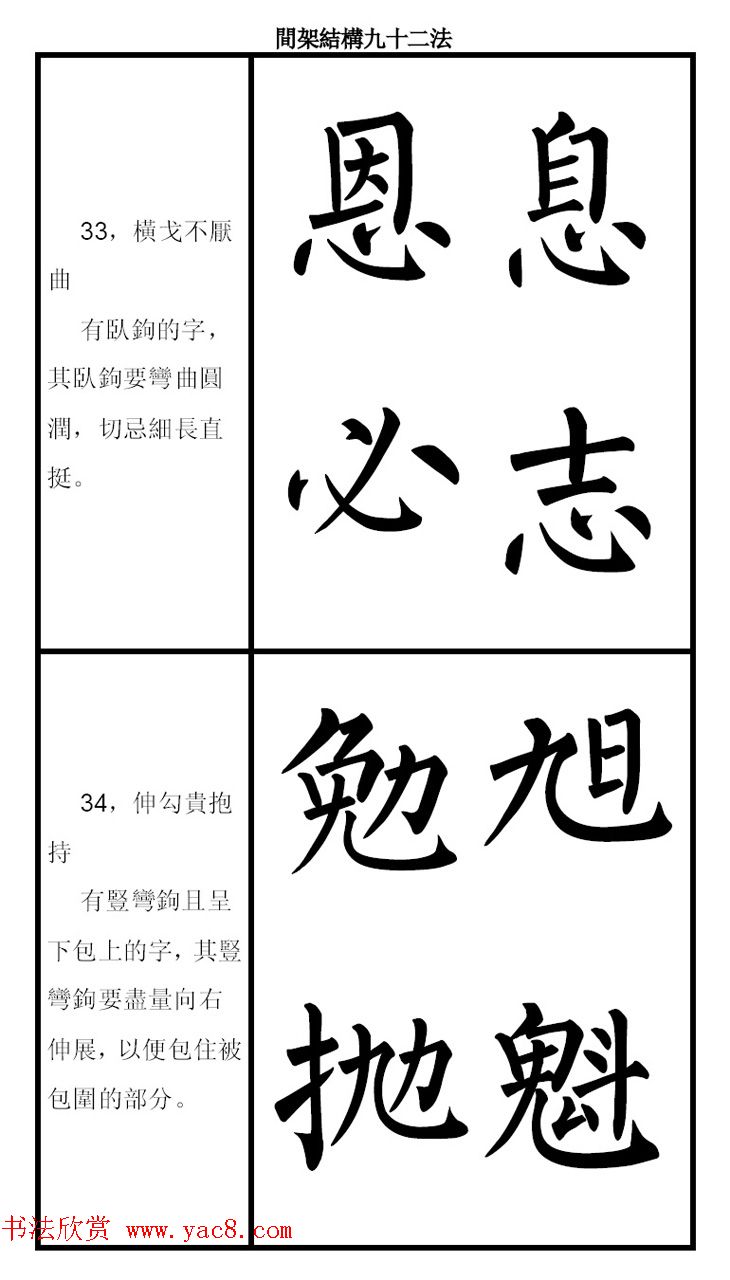 柳体字帖《柳公权楷书间架结构九十二法》