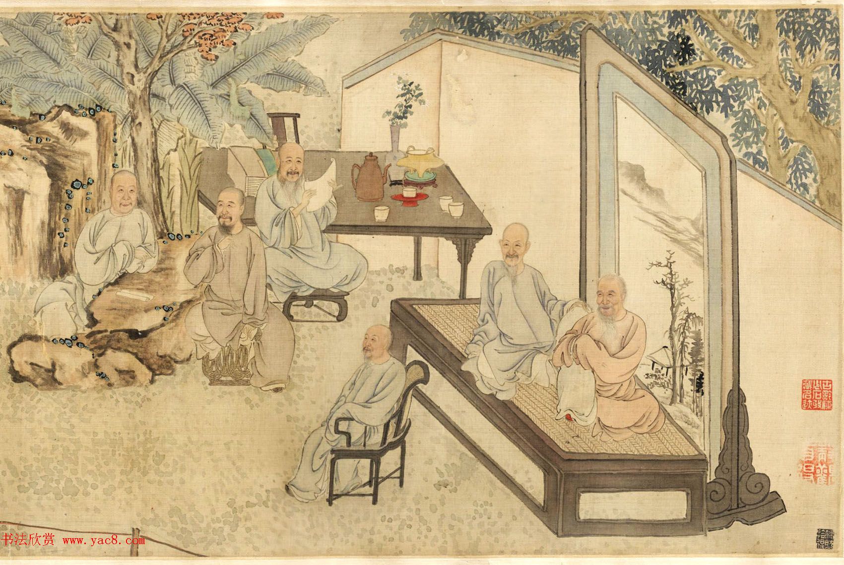 清代叶芳绘画《九日行庵文宴图》