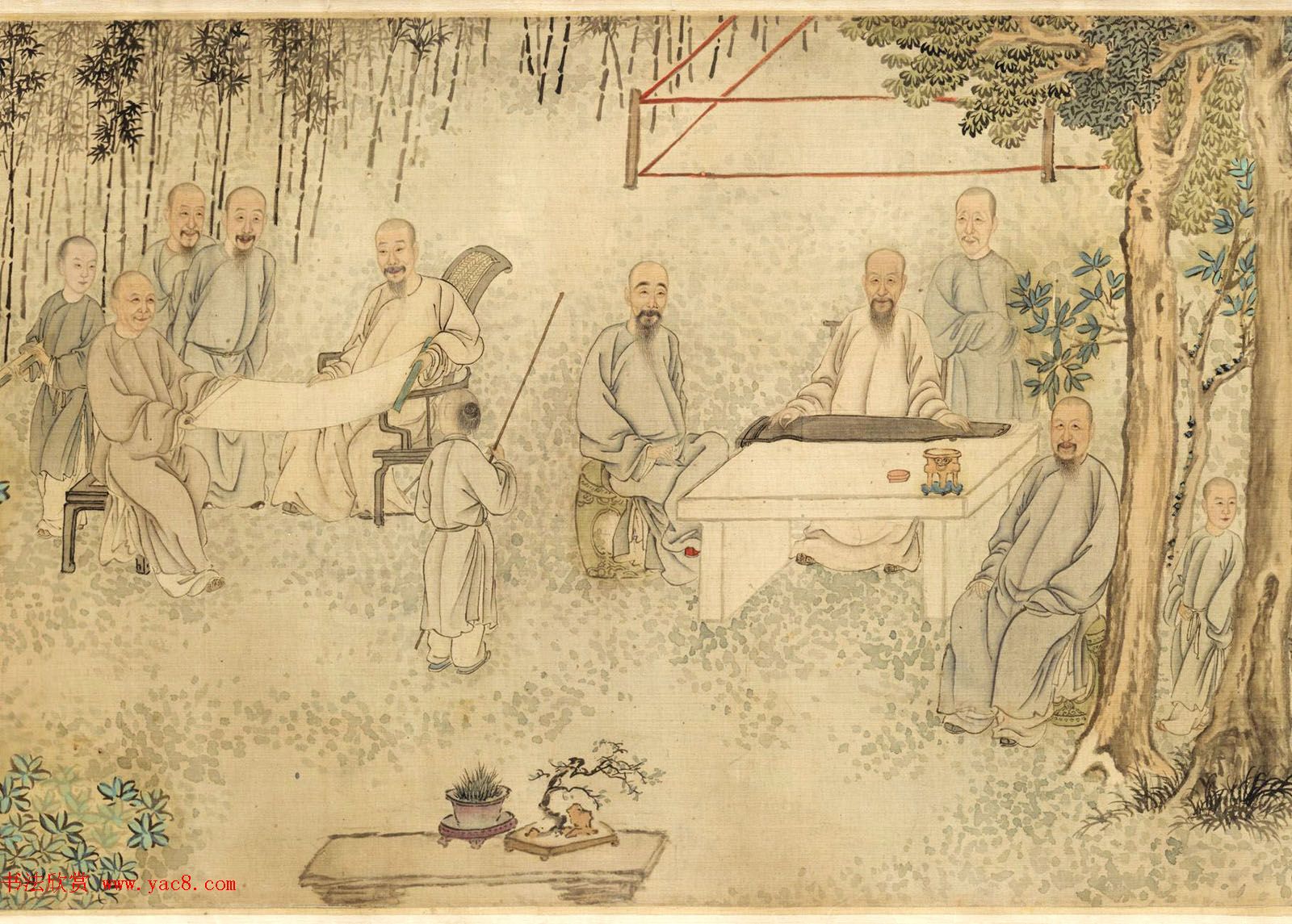 清代叶芳绘画《九日行庵文宴图》