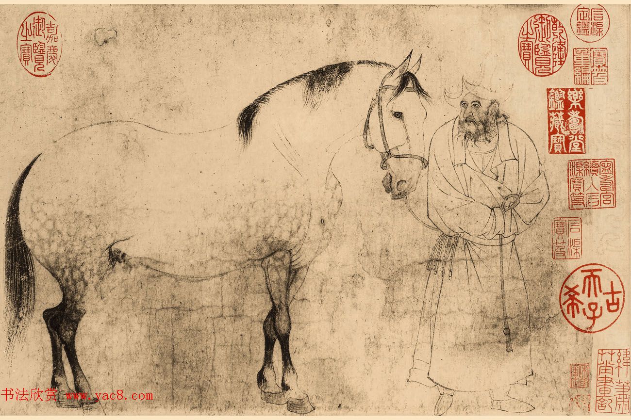 宋代传世名作李公麟《五马图》乾隆题文