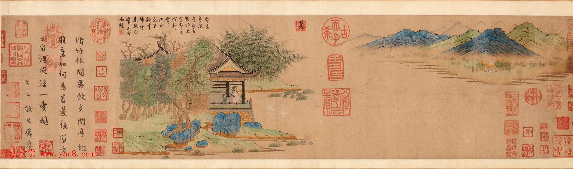 元代钱选书画欣赏《王羲之观鹅图卷》