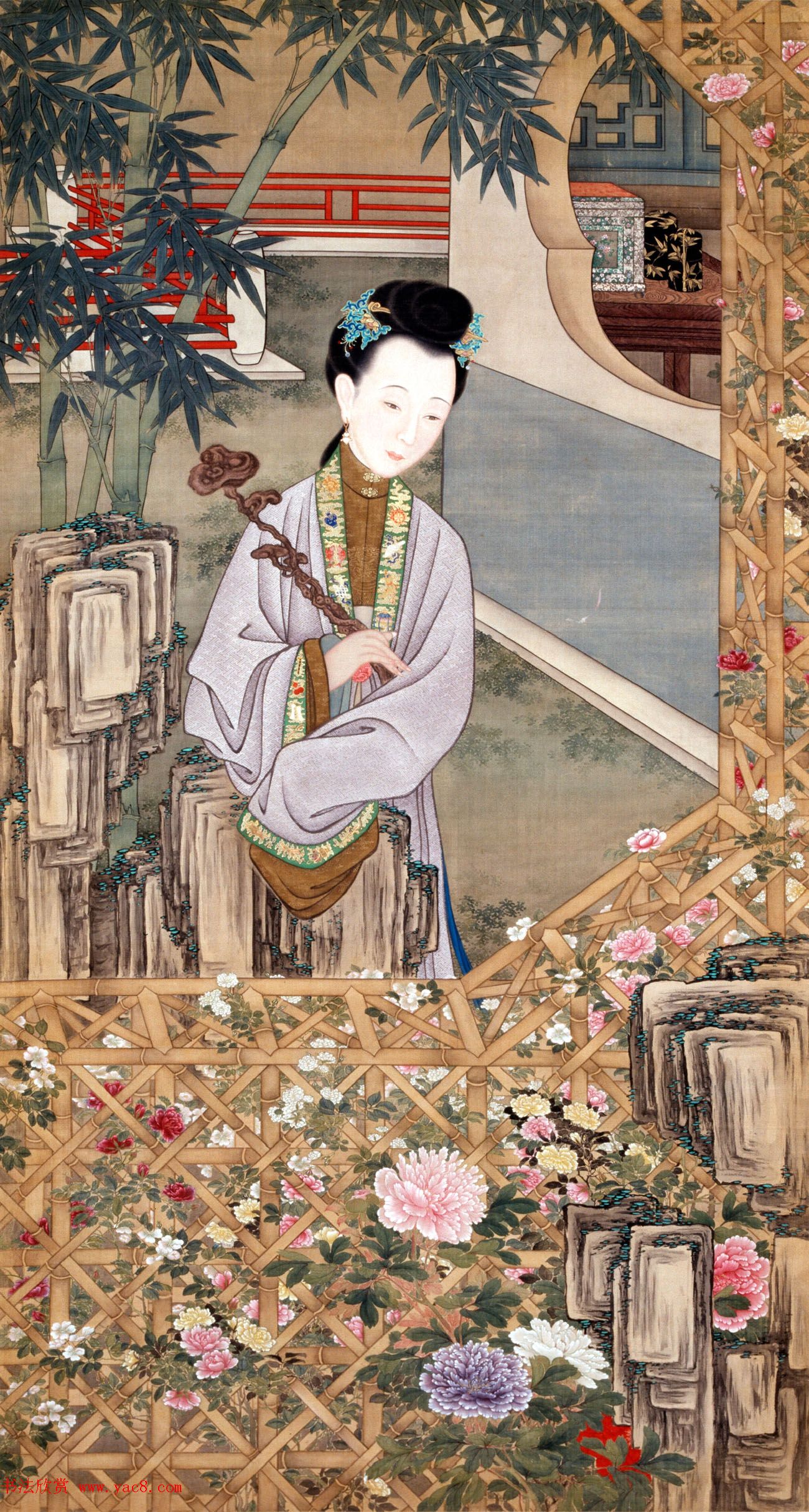 清初宫廷工笔重彩人物画《十二美人图》