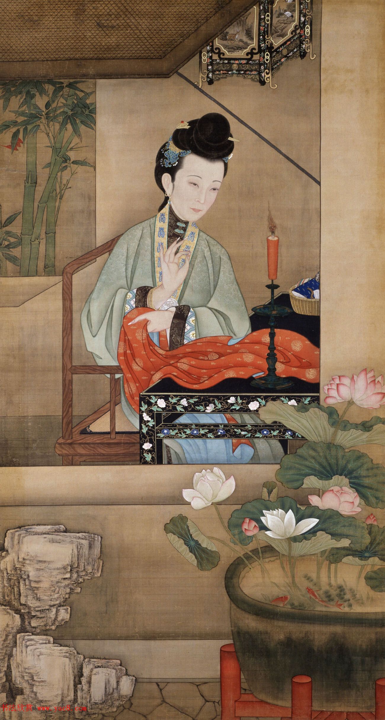 清初宫廷工笔重彩人物画《十二美人图》