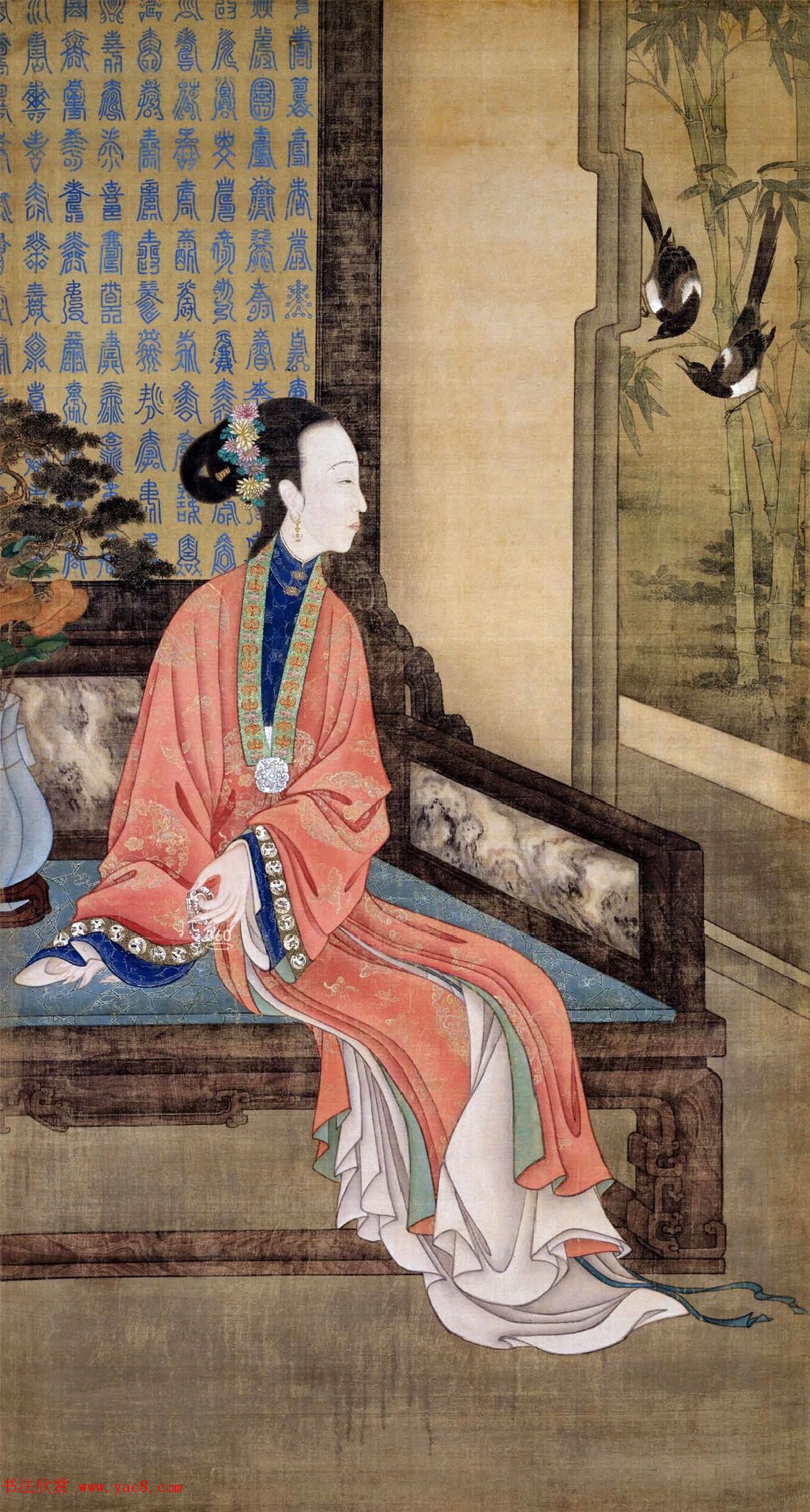 清初宫廷工笔重彩人物画《十二美人图》