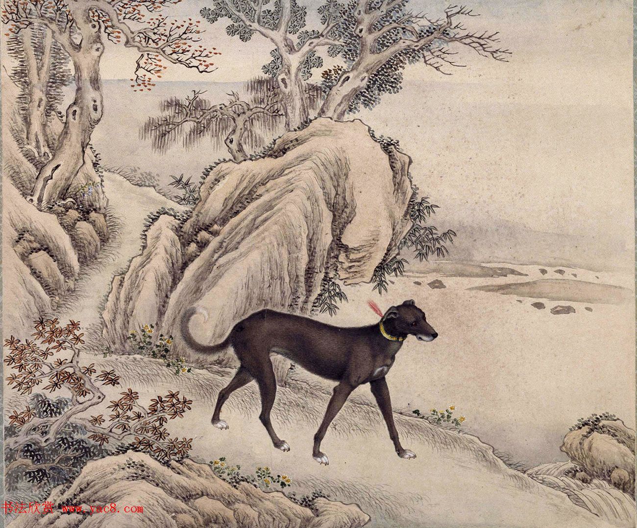 清代嵇璜书法+艾启蒙绘画《十骏犬图册》