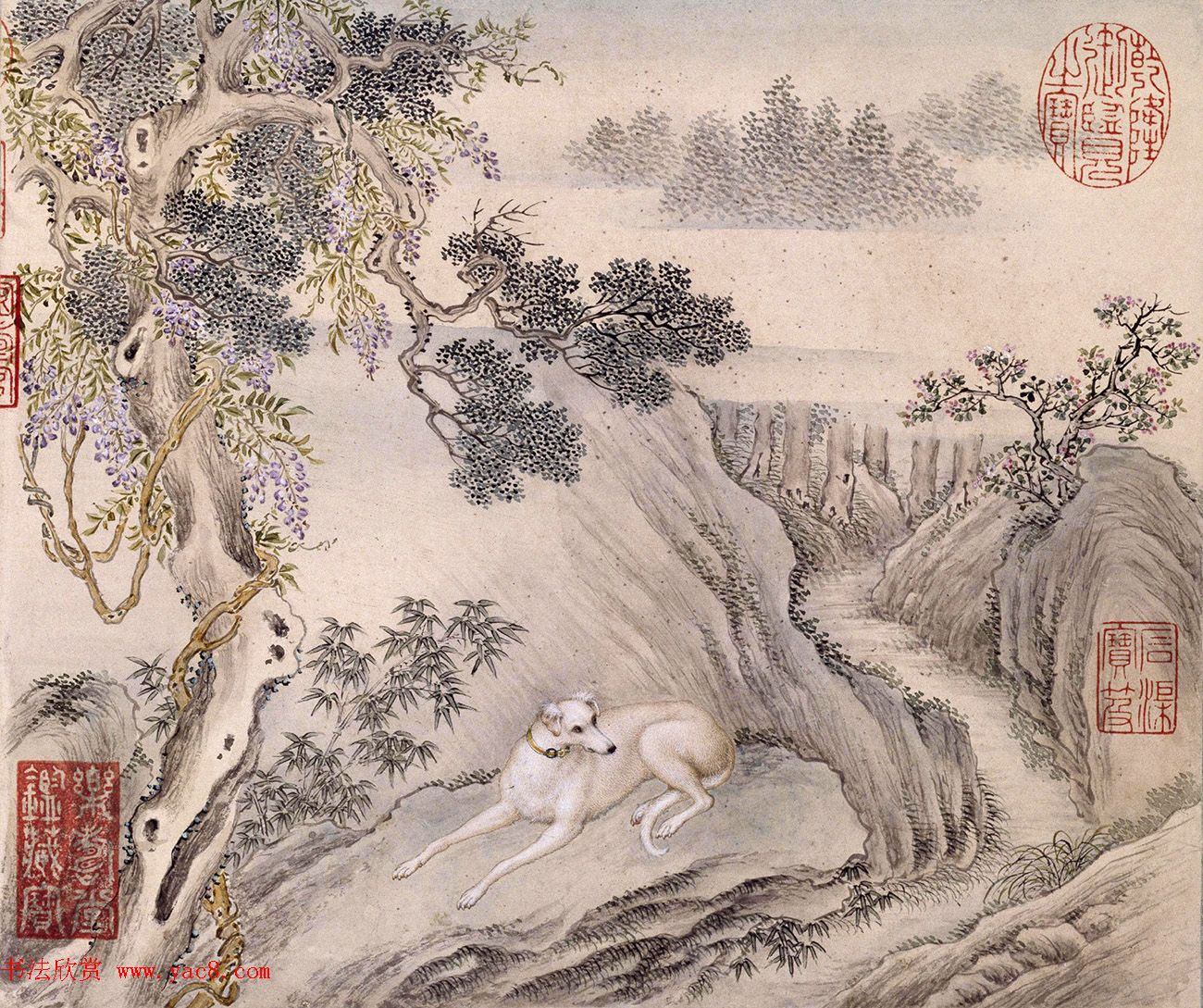 清代嵇璜书法+艾启蒙绘画《十骏犬图册》