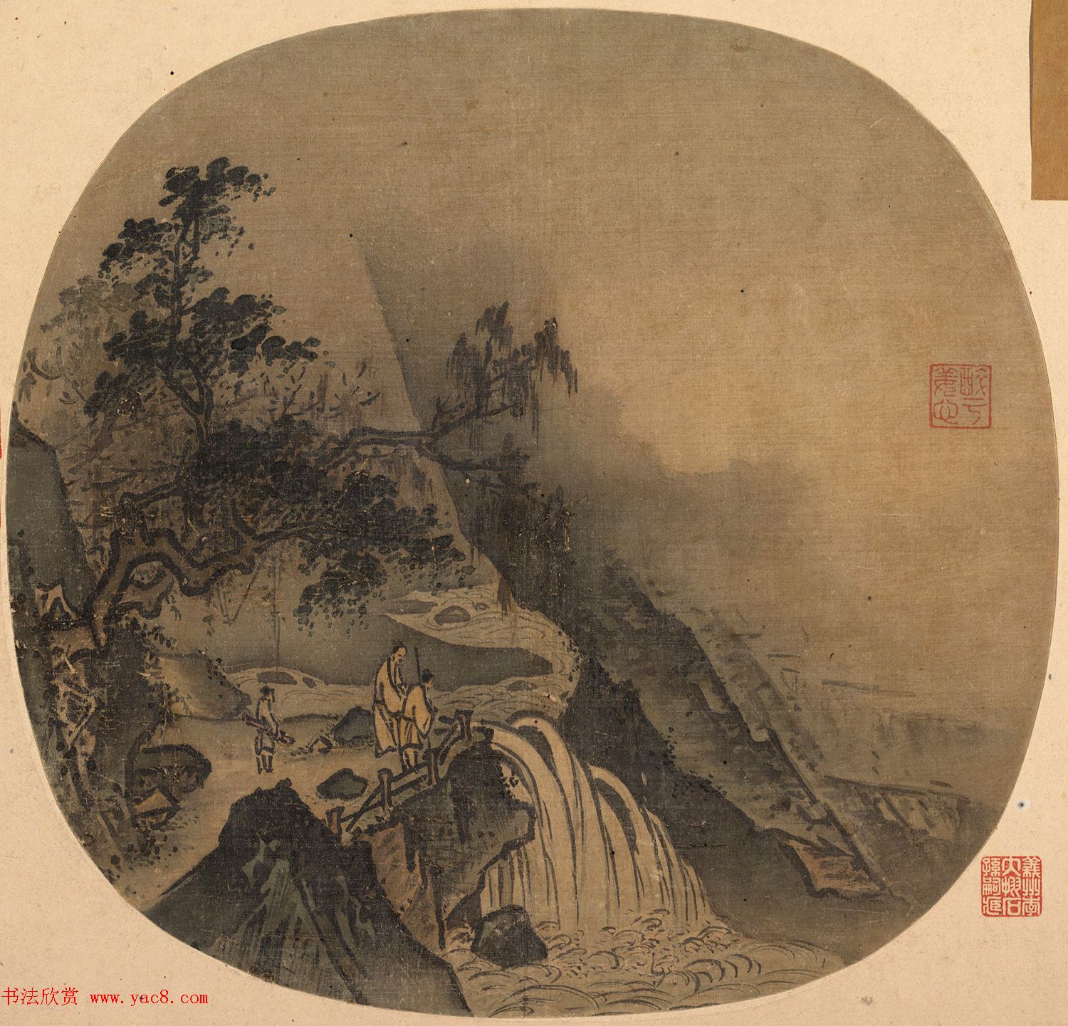 王铎行书书法题宋代团扇画册2帧