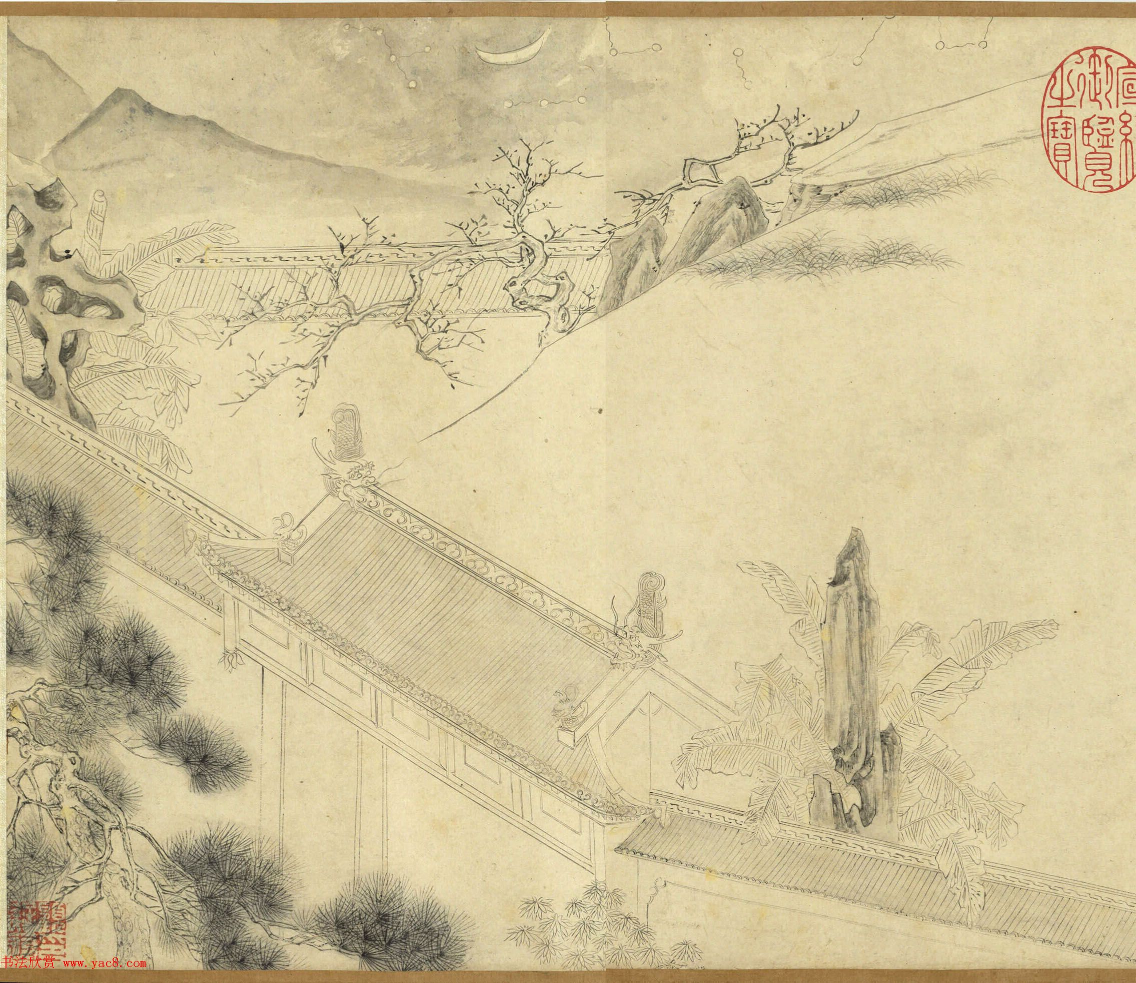 传明仇英乞巧图：宫中女子过七夕