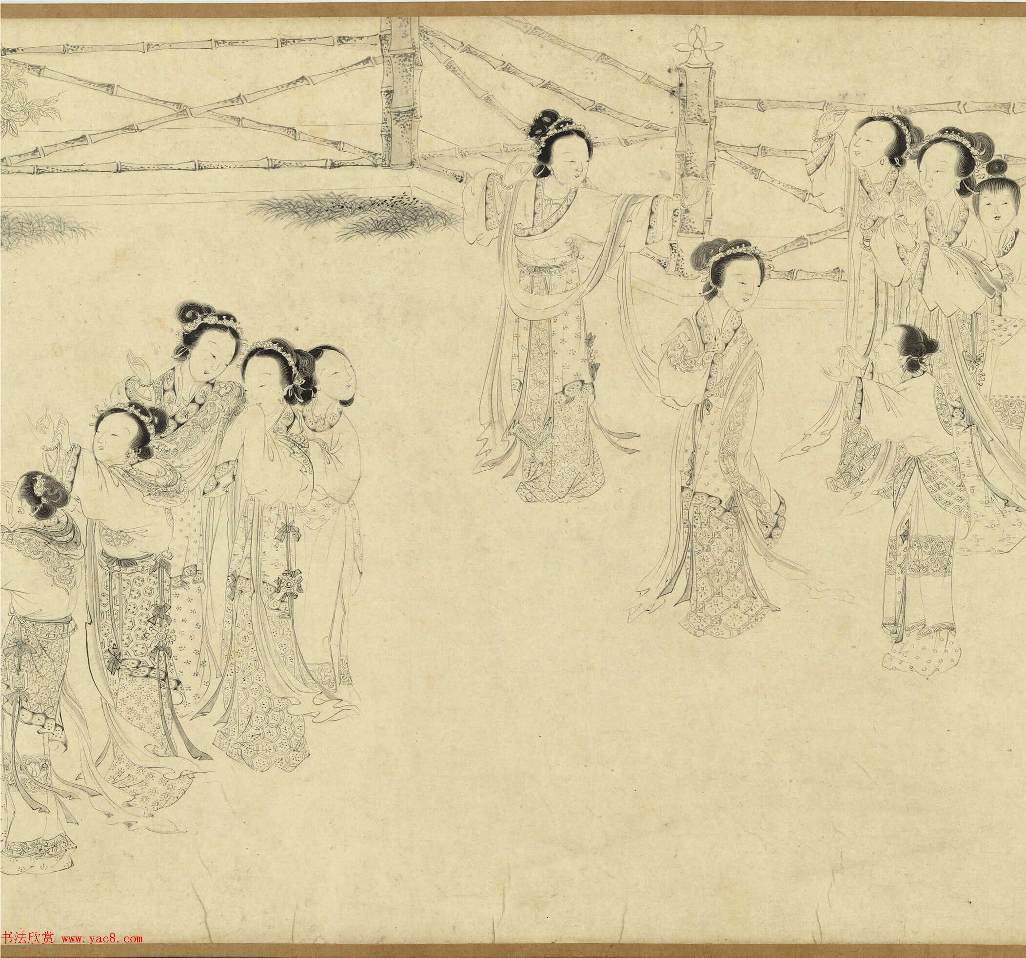 传明仇英乞巧图：宫中女子过七夕