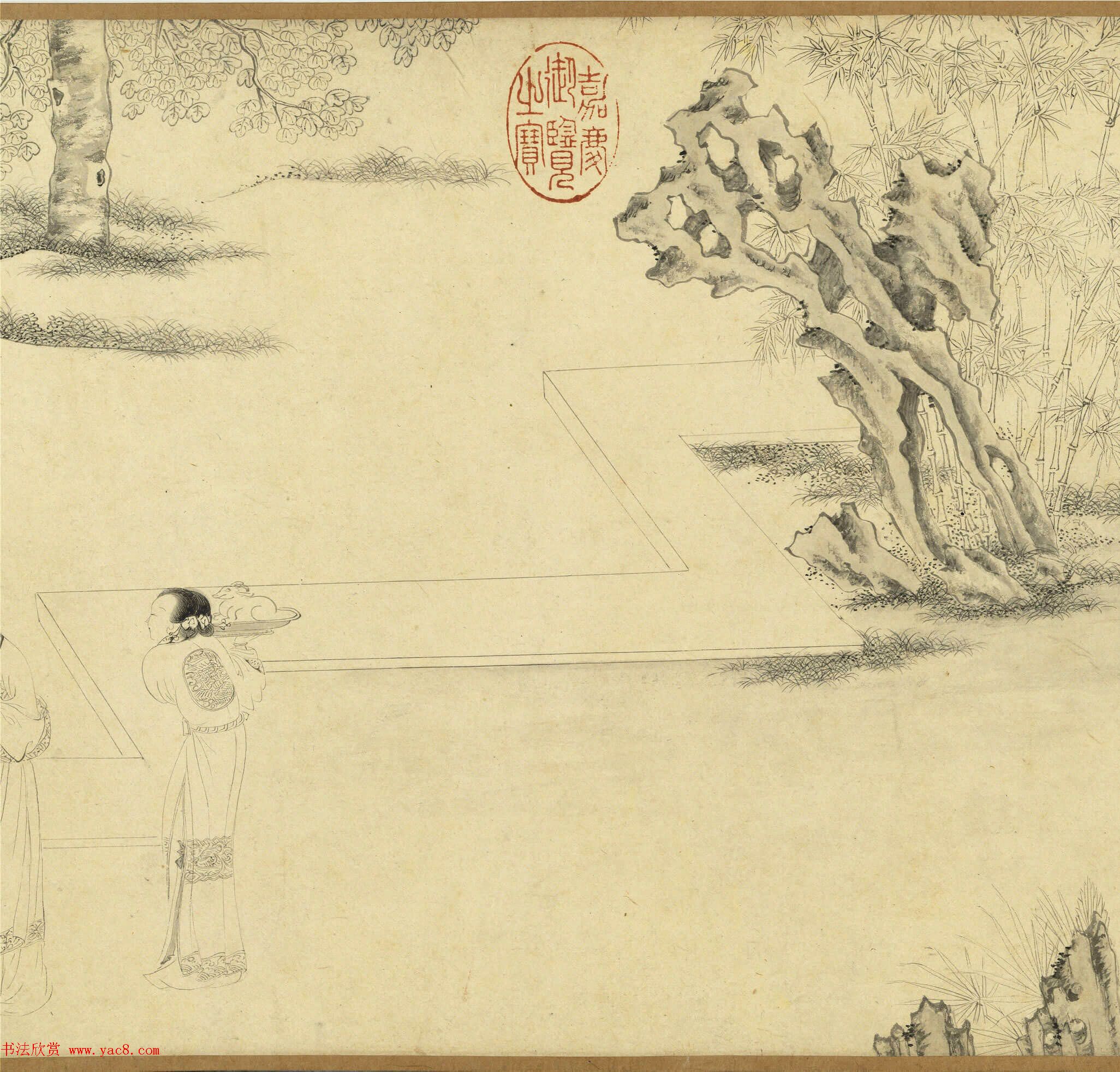 传明仇英乞巧图：宫中女子过七夕