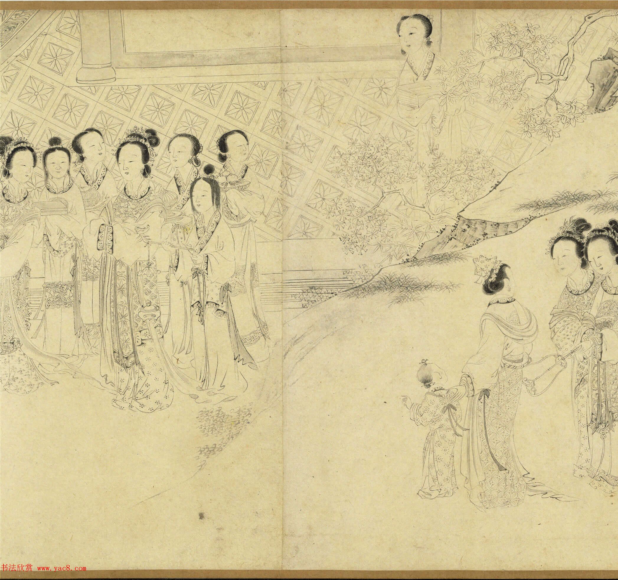 传明仇英乞巧图：宫中女子过七夕